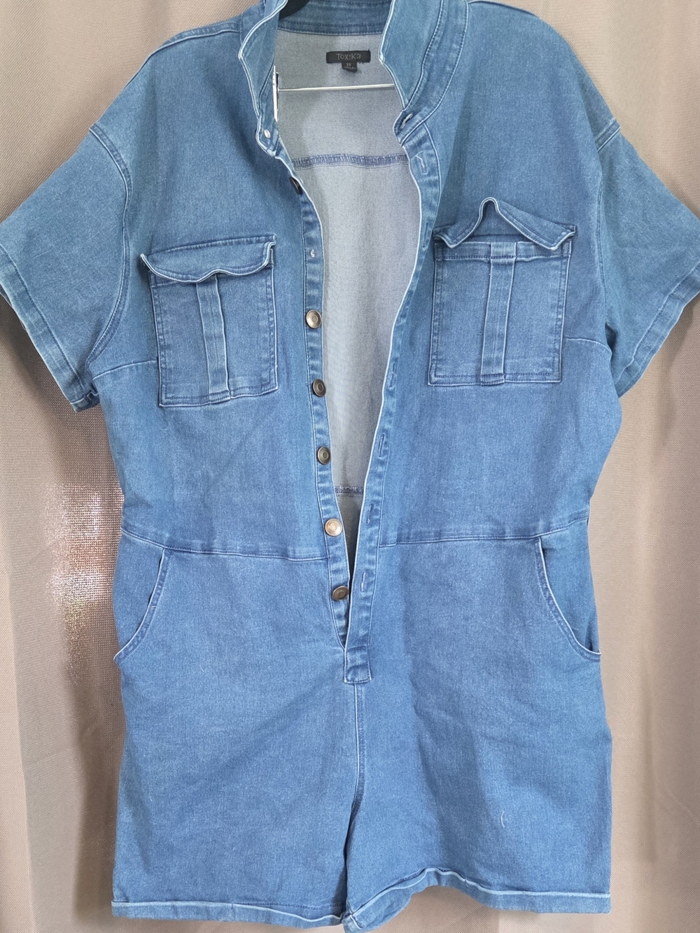Toxik3 Light Blue Denim Short Overalls Romper
